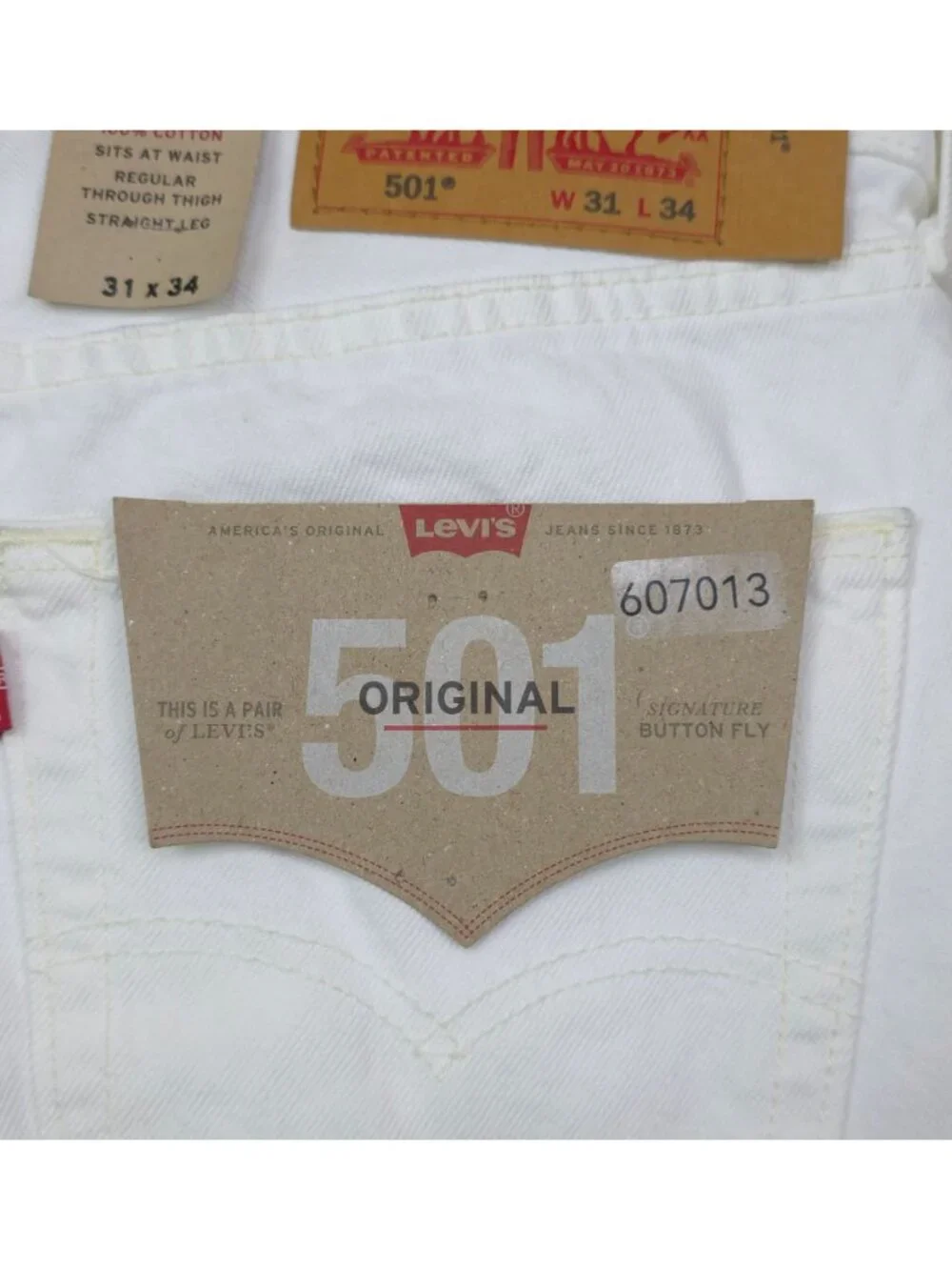 Levis 501 Original White Jeans W31 L34 Straight Leg 100% Cotton